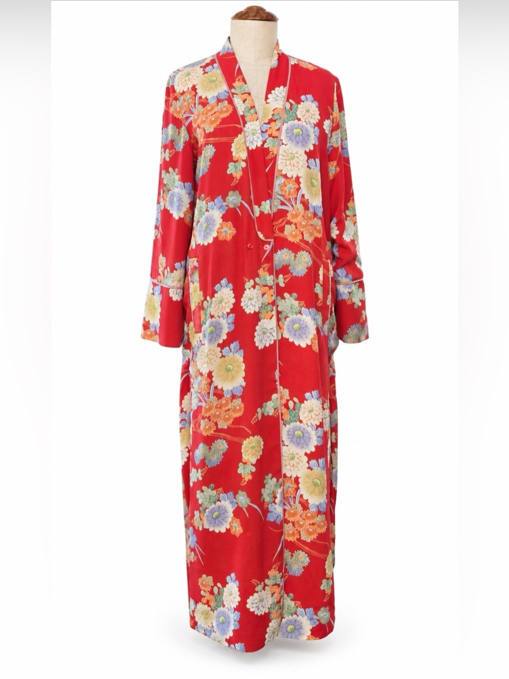 Zara TRF Red Floral Long Kimono Robe Duster S/M
